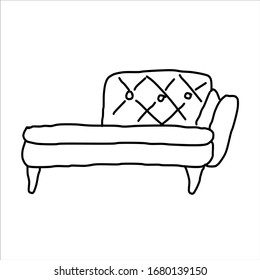 Single daybed with an upholstered headboard. Drawing in the Doodle style. Isolated on a white background. Vector illustration in lines. Comfortable and stylish daybed.  For design, decoration, web