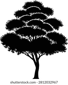 Single deciduous tree silhouette with rounded layered canopy foliage