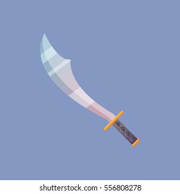 Single decoration weapon for game on blue background. Medieval cartoon weapon for web design or mobile app. Sword vector illustration 