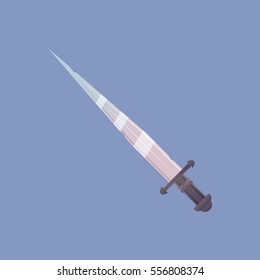 Single decoration weapon for game on blue background. Medieval cartoon weapon for web design or mobile app. Sword vector illustration 