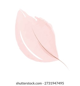 Eine einzelne zarte rosa Blattgrafik mit Aquarelltexturen. Dieses weiche Kunstwerk verfügt über eine helle Farbpalette auf sauberem, weißem Hintergrund, wodurch ein sanftes und künstlerisches botanisches Design entsteht.