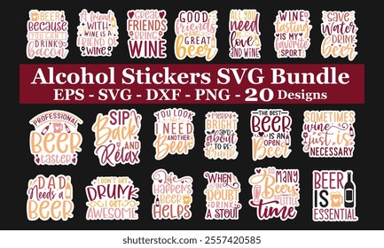 Single Design, Alcohol ,Stickers Bundle, EPS File