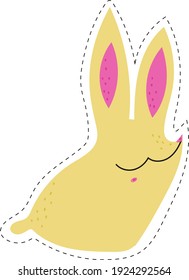 Single design element. Bunny, hare, rabbit. Scandinavian. For children. Cartoon style. Flat, Doodle. Clip art. Stripes, stickers. Easter. Isolated on a white background.