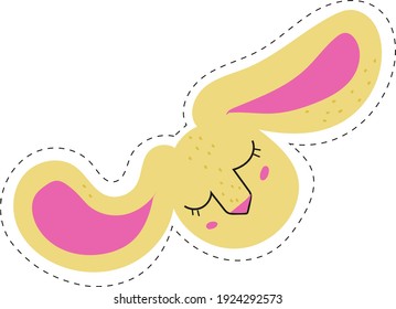 Single design element. Bunny, hare, rabbit. Scandinavian. For children. Cartoon style. Flat, Doodle. Clip art. Stripes, stickers. Easter. Isolated on a white background.