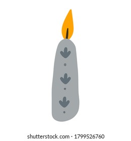 Single design element candle. Flat style hand drawn illustration for sticker, pattern, logo design, clothes design and other autumn design. Hygge fall illustration. 