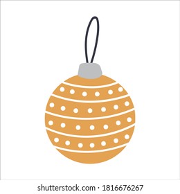 Single design element christmas ball. Flat style hand drawn illustration for sticker, pattern, planner design, logo, clothes design and other autumn design. Hygge winter illustration.