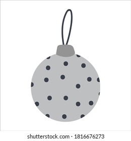 Single design element christmas ball. Flat style hand drawn illustration for sticker, pattern, planner design, logo, clothes design and other autumn design. Hygge winter illustration.