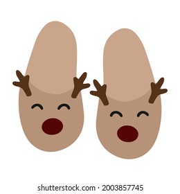 Single design element - christmas slippers witn deer. Winter vector illustration for sticker, pattern, banner, invitation. Cute christmas design element.