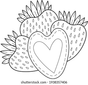 Single design element, clip-art. Berry, strawberry. Scandinavian. For children. Cartoon style. Flat, doodle. Stickers, advertising. Isolated on a white background. Contour, black and white.