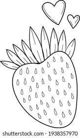 Single design element, clip-art. Berry, strawberry. Scandinavian. For children. Cartoon style. Flat, doodle. Stickers, advertising. Isolated on a white background. Contour, black and white.