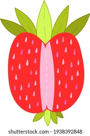 Single design element, clip-art. Berry, strawberry. Scandinavian. For children. Cartoon style. Flat, doodle. Stickers, advertising. Isolated on a white background. Colored, red color.