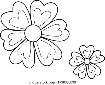 Single design element, clip-art. Flowers. Scandinavian. For children. Cartoon style. Flat, doodle. Stickers, advertising. Isolated on a white background. Contour, black and white.