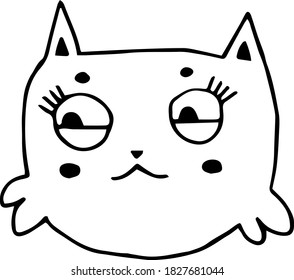 Single design element.  Cute cartoon style, childish illustration.  Sticker.  Black and white on a white background.  Vector graphics.  A cat with a sly face. Hand Rome, Flat, Doodle.