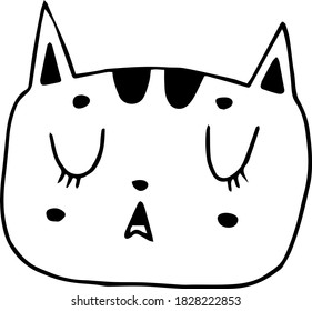 Einzeldesign-Element.  Cute Cartoon Stil, kindisch.  Aufkleber.  Schwarz-Weiß auf weißem Hintergrund.  Vektorgrafiken.  Schlafende Katze.