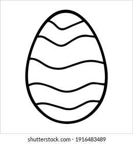 Single design element - easter egg with ornament. Hand drawn doodle art for card, poster, sticker, pattern, logo, invitation, coloring book page. Spring holiday outline drawing.