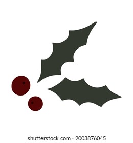 Single design element - holly berries. Christmas illustration for sticker, banner, pattern, invitation. Floral winter design element.