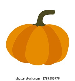Single design element pumpkin. Flat style hand drawn illustration for sticker, pattern, logo design, clothes design and other autumn design. Hygge fall illustration. Healthy food, diet, organic food.
