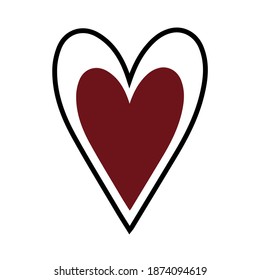 Single design element - red heart. Romantic sticker. Illustration for valentine card, poster, sticker, icon, banner, gift tag, print. Cute heart symbol in flat style. Love symbol. 