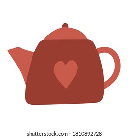 Single design element red teapot. Flat style hand drawn illustration for sticker, pattern, logo design, clothes design and other autumn design. Hygge home illustration. 