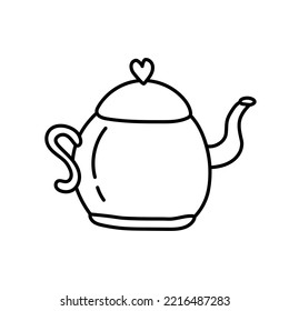 Single design element teapot. Doodle style hand drawn illustration for sticker, pattern, logo design, clothes design and other autumn design. Hygge home illustration.