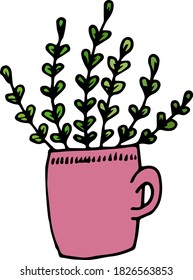 Single design element.  White background, vector graphics.  Nature.  Home plant in a pot.