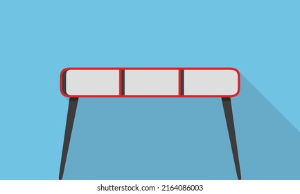 Escritorio único con diseño de icono plano de cajón, fondo de color azul, luz y sombra.