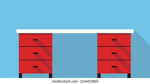 Single Desk with drawer flat icon design, Blue color background