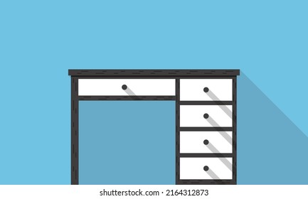 Single Desk with drawer flat icon design, Blue color background, light and shadow.