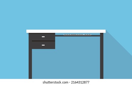 Single Desk with drawer flat icon design, Blue color background, light and shadow.