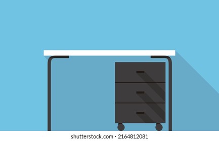Einzelzimmer mit Schubladen, flaches Icon-Design, blauer Hintergrund, Licht und Schatten.