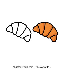 Una Ilustración vectorial única y detallada de un croissant marrón dorado, perfecto para panadería o diseños relacionados con la comida.