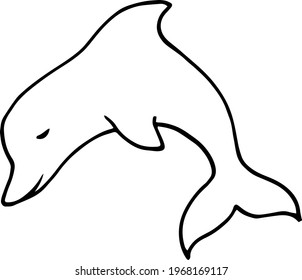 Single dolphin jumping element in doodle in summer set. Hand drawn vector illustration for greeting cards, posters, stickers and seasonal design.