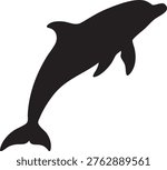  Single Dolphin Silhouette Leaping in Side View Vector Clipart Design