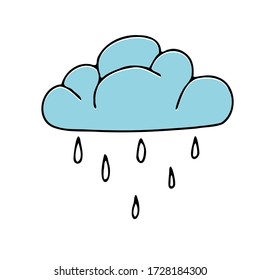 Single doodle cloud forecast related icon, isolated on white background. Color vector stock illustration in hand drawn simple style. Design element.