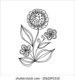 Flor dibujada a mano de un solo doodle para colorear, diseñar, afiche, invitación, postal. Imagen vectorial en blanco y negro