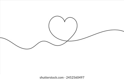 Single doodle heart continuous wavy line art drawing on white background.  vector. EPS 10