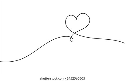 Single doodle heart continuous wavy line art drawing on white background.  vector. EPS 10