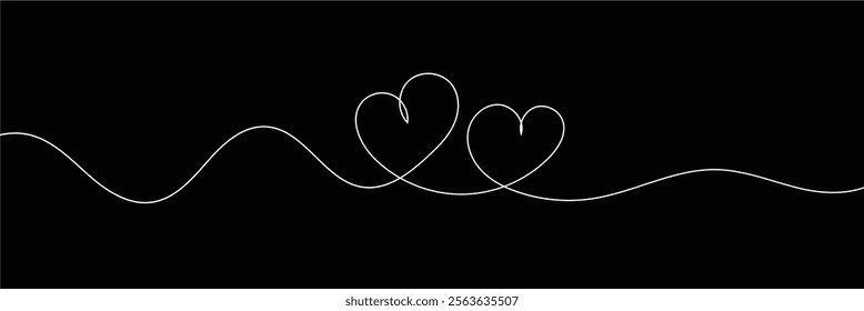 Single doodle heart continuous wavy line art drawing on white background. vector. EPS 20 .