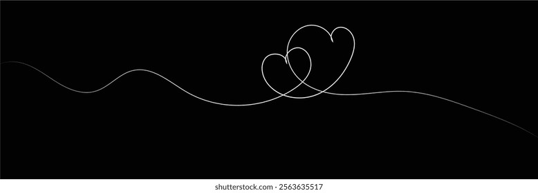 Single doodle heart continuous wavy line art drawing on white background. vector. EPS 20 .