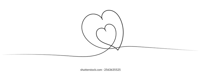 Single doodle heart continuous wavy line art drawing on white background. vector. EPS 20 .