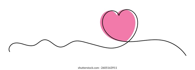 Single doodle heart continuous wavy line art drawing on isolated background. heart line art.