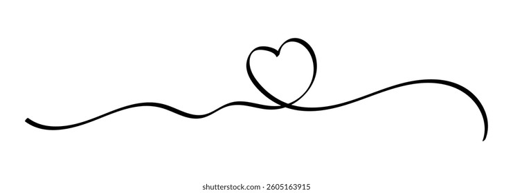 Single doodle heart continuous wavy line art drawing on isolated background. heart line art.