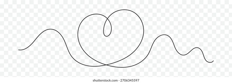 Einzelne Doodle Herz durchgehende wellenförmige Linie Zeichnung auf isoliertem Hintergrund. Herzzeilenkunst. Valentinstag Kopfzeile oder Banner oder Brief Vorlage. Vektorgrafik. 