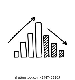 Elementos de diagrama de un solo doodle lane en el proceso empresarial. Subir y bajar en la tabla. Vector monocromo negro dibujado a mano para tarjetas, carteles y diseño profesional. Aislado sobre fondo blanco.