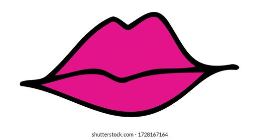 Single doodle lips human emotions related icon, isolated on white background. Vector stock illustration in cartoon style. Hand drawn design element.