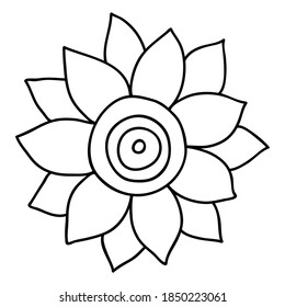 Single doodle outline flower. Hand drawn art floral