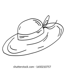 Single doodle outline garden hat. Garden decoration and tools. Vector. doodle clipart. Isolated on a white background. For design, cards, invitation, decoration, stickers