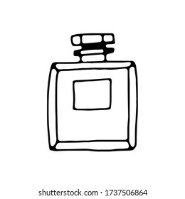 Single doodle perfume fashion related icon, isolated on white background. Vector stock illustration in hand drawn inked style. Design element.