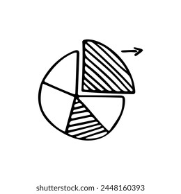Single doodle round diagram elements in business process. The components of whole. Hand drawn black monochrome vector for cards, posters and professional design. Isolated on white.