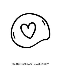 Single doodle speech bubble with a heart. Black and white simple illustration. Stock image isolated on white background.  For flyer, sticker, card, logo, symbol. Graphic design vector illustration. 